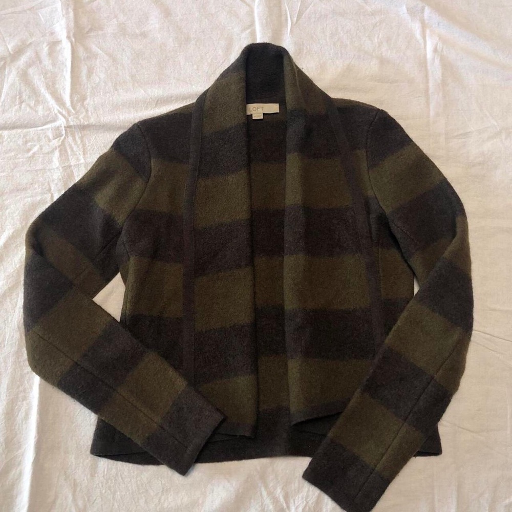 vintage green and brown striped wool cardigan sweater jacket